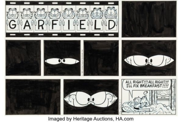Jim Davis Garfield Sunday Comic Strip Original Art dated 3-17-91 (United Feature Syndicate, 1991). | Heritage