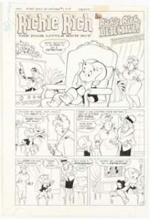 Warren Kremer (attributed) Richie Rich Vault of Mystery #1 "Richie Rich, Detective!" Complete 5-Page Story Original Art (Harvey, 1974). (Total: 5 Original Art) | Heritage