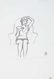 Manara Milo | Femme dans un fauteuil Encre de chine signée en bas... | Vermot et Associés