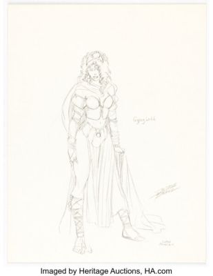 George Pérez - Scarlet Witch as "Gypsy Witch" Character Design Sketch Original Art (c. 1997). | Heritage