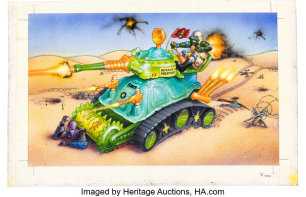 Playmates Artist Teenage Mutant Ninja Turtles Mutant Military Turtle Tank Toy Packaging Illustration Original Art (Playmates, 1991). | Heritage