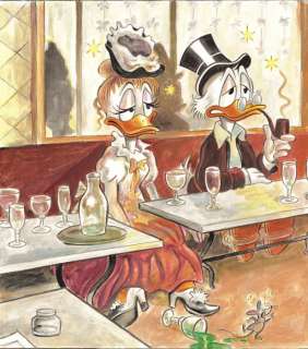 Daisy and Scrooge McDuck inspired by Edgar Degas "The Absinthe Drinker" - Original Painting - Tony Fernandez Signed - Acrylic Art | Catawiki
