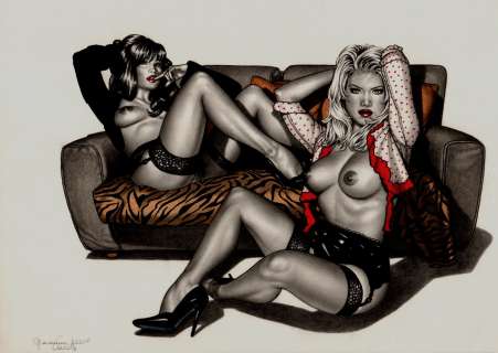 Giovanna Casotto - 2 Stunning Semi-Nude Babes Mixed Media Pinup (2006)