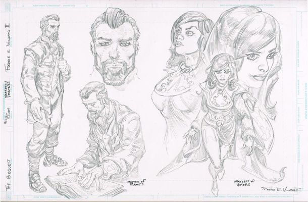 Freddie E. Williams II | BEQUEST (Master of Flames & Mistress of Waters Pencil Study) 11×17 | Freddie E. Williams II