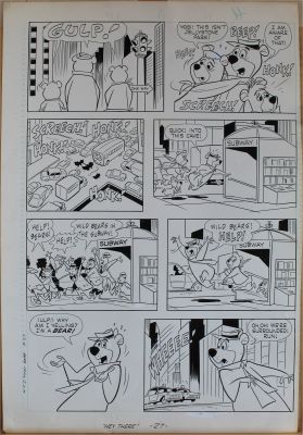 Harvey Eisenberg | Tavola originale per ‘Hey there, It’s Yogi bear’, adattamento a fumetti del lungometraggio di animazione, prodotto da Hanna e Barbera nel 1964. Pubblicata per la prima volta nel 1964 sull’albo n. 409 della Gold Key Comics “ Hey There,&hellip; | Art e Fumetto