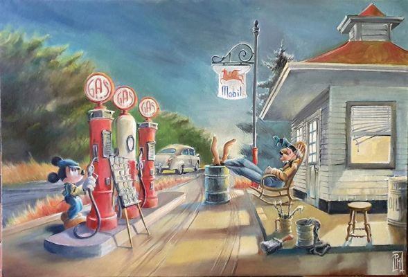 Paolo Mottura | “Mickey Mouse & Goofy: Benzina” – Illustrazione | Cart Gallery