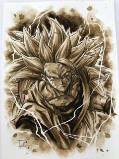 Juapi Coffee Artist | Original Coffee Painting - GOKU SAIYAN 3 (2021) | Catawiki