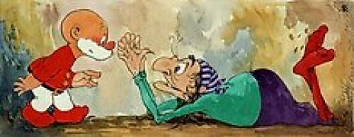 Jean Dulieu (Jan Van Oort) | Paulus de Boskabouter - Originele aquarel - Paulus met smekende Eucalypta - Page volante - (1961/1962) | Catawiki