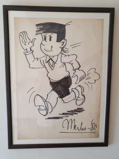 Merho - Grote Originele Tekening | Merho - Grote originele tekening - 59,5 x 42 cm. - niet op naam - professioneel ingekaderd - (1980) | Catawiki