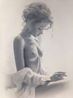 Jm Calas | JM Calas - Naked Pin-Up With Cigarette - Original Drawing Pastel Erotic Fine Art + Certificate of Authenticity | Catawiki