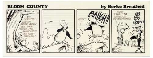 Berke Breathed Original Hand-Drawn Comic Strip for ’’Bloom County’’ -- Milo Scares Opus | Nate Sanders