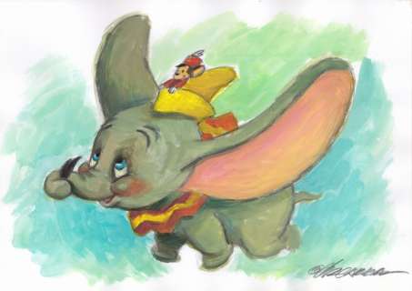 Joan Vizcarra | Dumbo & Timothy Flying - Original Painting - Joan Vizcarra - Acrylics Art | Catawiki