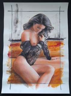 Walter Berg | Walter Berg - Original watercolor - Sexy pin-up - Size: 42 x 58 cm. - (2021) | Catawiki