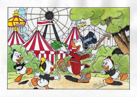 Millet | Scrooge McDuck, Huey, Dewey & Louie Duck - Millet - Original Drawing | Catawiki