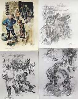 Follet, René | Follet, René - Dessin original couleur + 3x crayonné originale - Ivan Zourine - (2007) | Catawiki