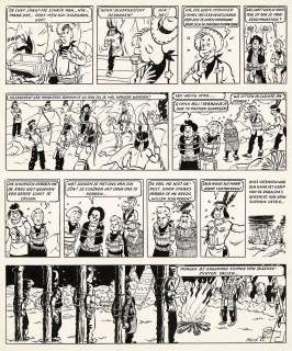 Tibet | Chick Bill, Les carottes sont cuites, planche originale à l’encre de chine pour cet album paru en 1954 au Lombard. La dernière case est l’image inversée de la couverture de l’album. Textes en néerlandais. | Septimus