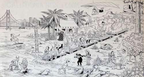 Paul Geerts / Studio Vandersteen | Paul Geerts / Studio Vandersteen - Super grote originele tekening - Suske en Wiske - California here i come - (1987) | Catawiki