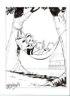 Bas Heymans | Bas Heymans - Originele tekening -Donald in hangmat - Exemplaire unique | Catawiki