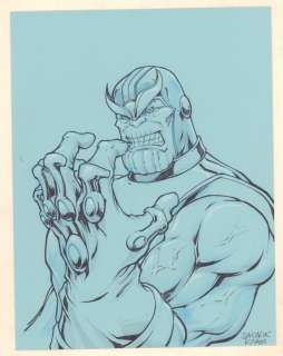 Juan Carlos | Thanos with Infinity Gauntlet Commission on Blue Paper - Signed | Anthony’s Comic Book Art