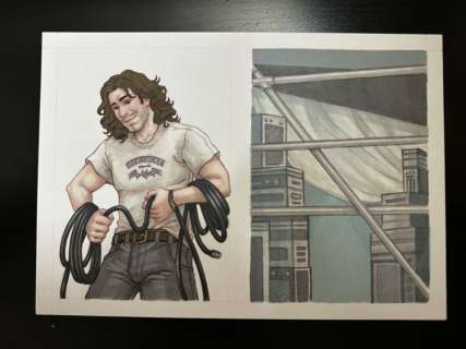 De J.Giner | Dibujo Original de J. Giner, «Rock Hard 1977». Roadie y fondo | Yojimbo Cómics