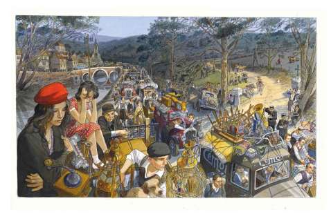 Jean-Pierre Gibrat - Illustration originale intitulée L‘exode, réalisée en 2015. Signé