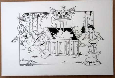 Paul Geerts | Suske en Wiske - Originele tekening - "Het drijvende dorp" - Page volante | Catawiki