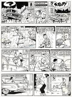 Willy Vandersteen - Lot 416 - Bob et Bobette, Le paradis des chiens, planche originale à l'encre de chine pour cet album paru en 1962 chez Erasme.