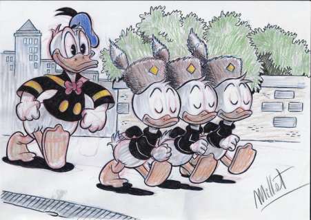 Millet | Duck Family - "Junior Woodchucks Day" - Original Signed Drawing by Millet | Catawiki