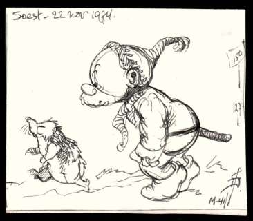 Dulieu, Jean | Paulus de Boskabouter - Originele pentekening - Paulus en Egeltje in de sneeuw - Page volante - (1974) | Catawiki