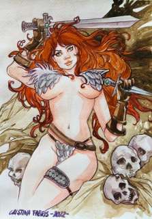 Cristina Fabris | Cristina Fabris - illustrazione originale â€œRed Sonjaâ€ - firmata - Page volante - Exemplaire unique - (2022) | Catawiki
