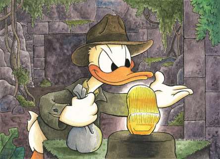 Jordi Juan Pujol | Donald Duck as Indiana Jones in "Raiders of the Lost Ark" - Original Painting - Jordi Juan Pujol - Signed - Original Watercolor Art | Catawiki