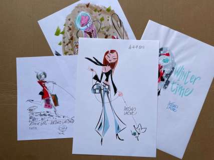 Lapone, Antonio | Lapone, Antonio - 5x Dessin original - Demoiselle | Catawiki