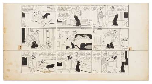 Chic Young Hand-Drawn ’’Blondie’’ Sunday Comic Strip From 1936 -- Dagwood Sends the Dog to the Laundry | Nate Sanders