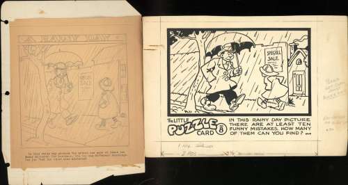 Carlson- Little Pulzzle Card No.8-A Rainy day- Original ink and pencil (2pcs) (unknown Date) | Russ Cochran