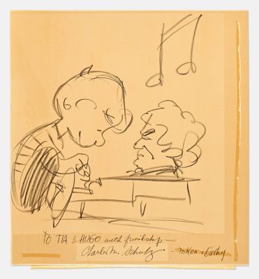 Extremely Large Original Artwork by Charles Schulz of Schroeder and Beethoven -- Measures 32’’ x 34’’, Nearly 3’ Square | Nate Sanders