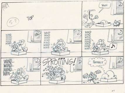 Jim Davis | Garfield - Original ’Sunday’ comic Art - Preliminary gag - (1989) | Catawiki