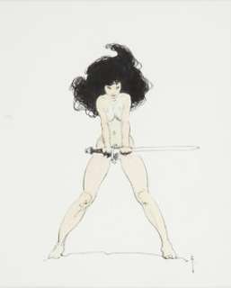 Frank Frazetta Female Nude with a Sword Illustration Original Art (undated). A voluptuous vixen, drawn just - | Heritage