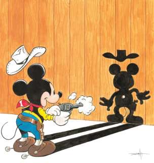 Jordi Juan | Mickey Tribute To Lucky Luke By Morris (1946) - Faster Than His Shadow! - Original Painting - Jordi Juan Pujol - Signed - Watercolor Art - Original Artwork | Catawiki