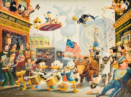 Carl Barks July Fourth in Duckburg Oil Painting Original Art (1976). This painting set a new auction record for - | Heritage