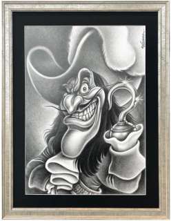 Joan Vizcarra | Captain Hook [Peter Pan] - Original Large Drawing - 90x3x68cm - Silver Frame - Joan Vizcarra - Pencil Art - Original Artwork - (2018) | Catawiki