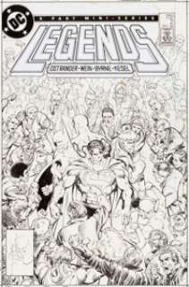 John Byrne Legends #2 Cover Batman, Superman, Guy Gardner, and Blue Beetle Original Art (DC, 1986). An -