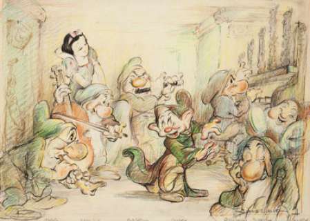 Snow White and the Seven Dwarfs Studio Layout Drawing of All Seven Dwarfs by Shamus Culhane (Walt Disney, - | Heritage