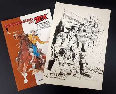 Marcello, Carlo Raffaele | Marcello, Carlo Raffaele - Illustrazione originale "Il Sergente Torrence con Tex e Tiger Jack" + vol. Cavalcando con Tex n. 5 | Catawiki