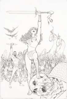 Phil Jimenez Wonder Woman #181 Cover Original Art (DC, 2002). Princess Diana and her primeval cohorts -