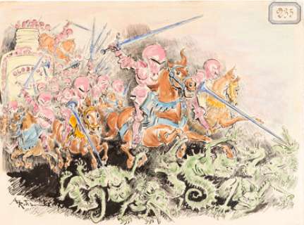 Albert Robida - La Charge des Globules Rouges #235 Illustration Originale (Chatelain/Globéol, 1916). Albert Robida La Charge des Globules Rouges #235 Original Art Illustration (Chatelain/Globéol, 1916).