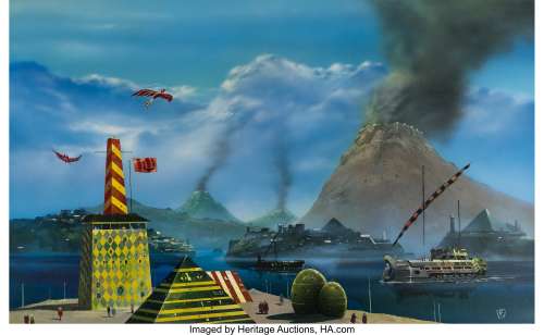 Chris Foss | Futuristic Harbor, Sci-Fi Illustration Originale (1970s). Chris Foss Futuristic Harbor, Sci-Fi Painting Original Art Illustration (1970s). | Heritage