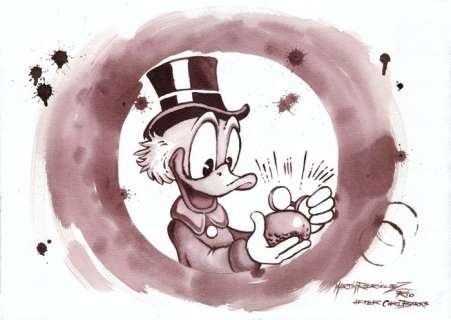 Martin Rr | Scrooge McDuck: Original Wine Art After Carl Barks - Original Painting By Martin RR - Signed - Original Wine Art | Catawiki