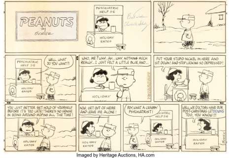 Schulz, Charles | Charles Schulz Peanuts Sunday Comic Strip Original Art dated 12-26-1965 (United Feature Syndicate, 1965).... | Heritage