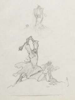 Frazetta, Frank - Frank Frazetta Lord of the Rings Portfolio Plate Five Preliminary Sketch Original Art (Middle Earth, 1975)....