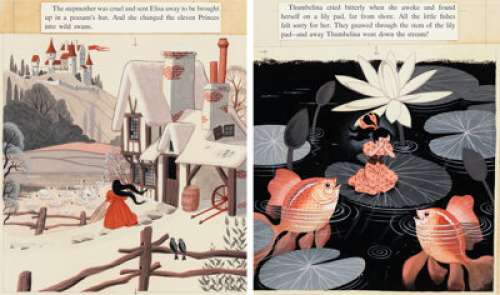 Lowell Hess Hans Christian Andersen’s Fairy Tales: Thumbelina Story Page 27 and The Wild Swans Story Page 60 Original Art (Little Golden Book, 1958). (Total: 2 Original Art) | Heritage